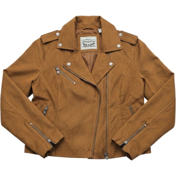 Levi's Jackets & Blazers - Levis Faux Suede Moto Jacket Womens Small Brown Asymmetrical Zip Biker Cognac O9
